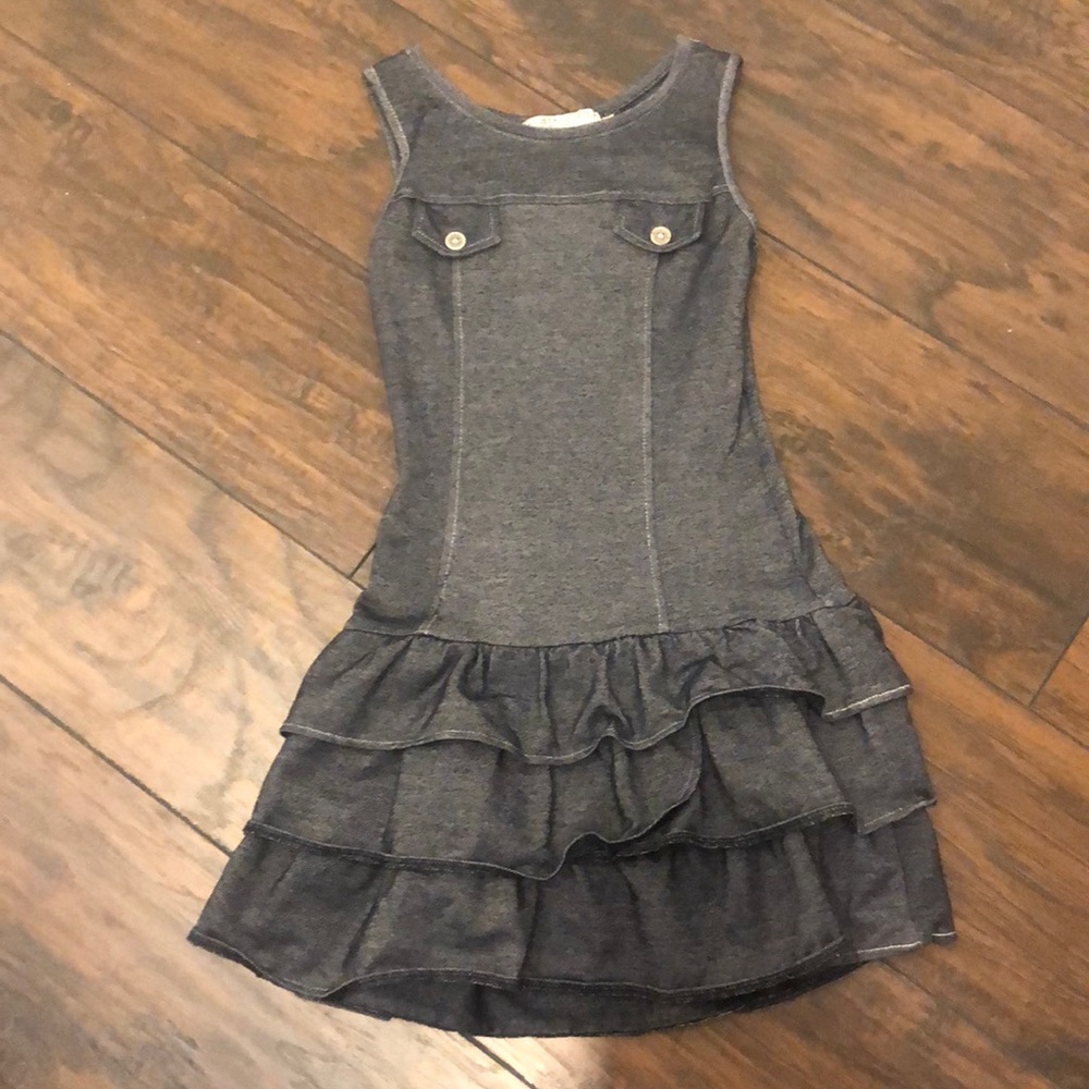 EUC sz 7 denim look drop waist ruffle skirt dress